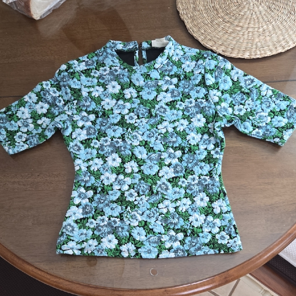 Anthropologie Floral Green and Blue Top